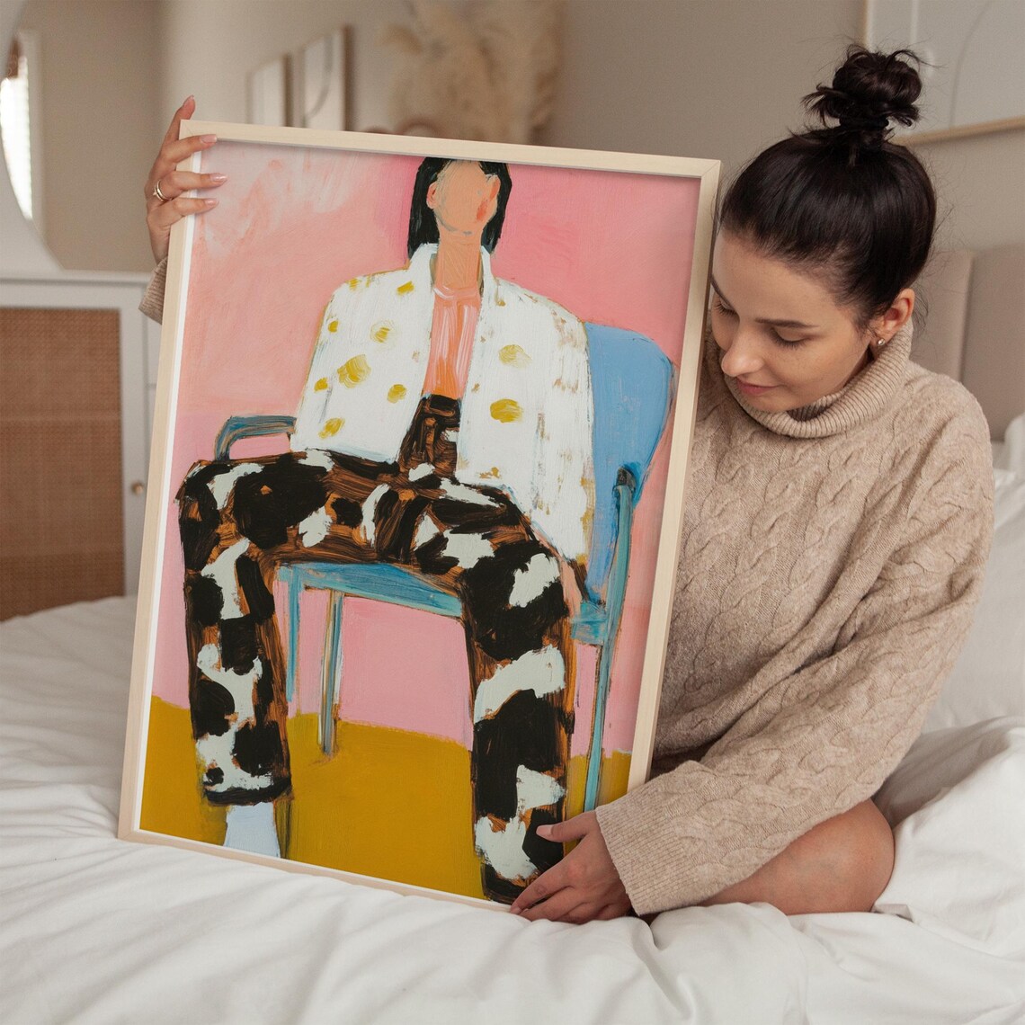Playful Abstract Portrait With Animal Print Pants - Image 3
