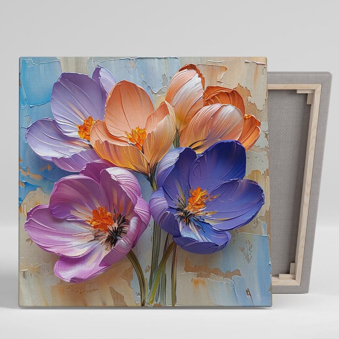 Purple Orange Crocus Bouquet Impasto Spring Floral Art Wall Poster