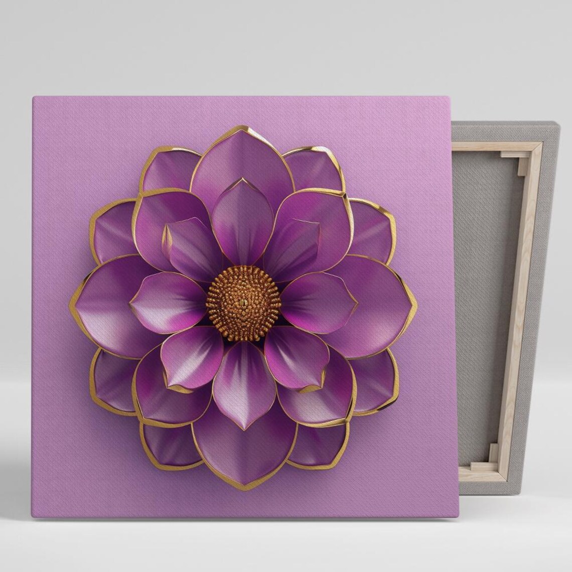Purple Dahlia Gold Trim Blossom Lavender Background Glam Floral Poster