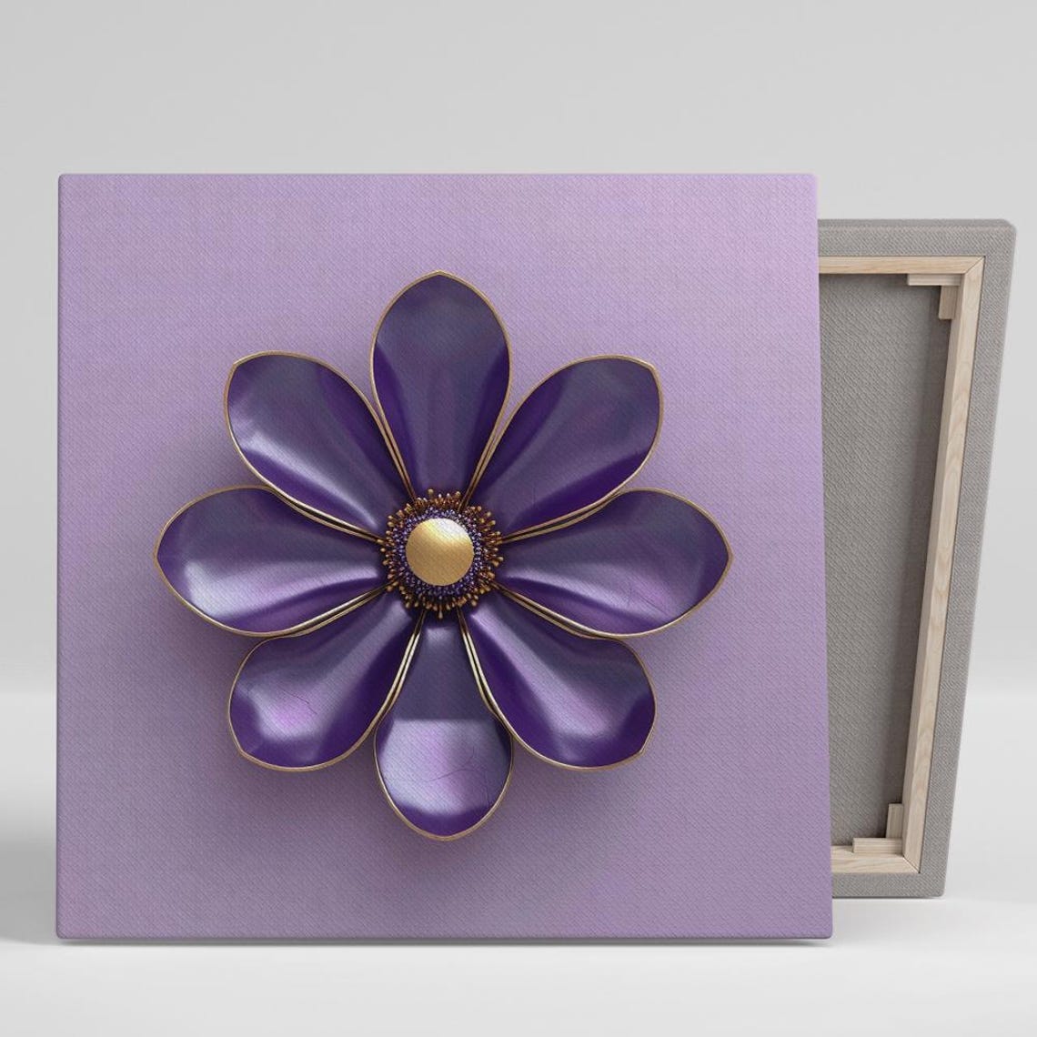 Purple Cosmos Satin Gold Trim Petals Lavender Luxury Floral Poster