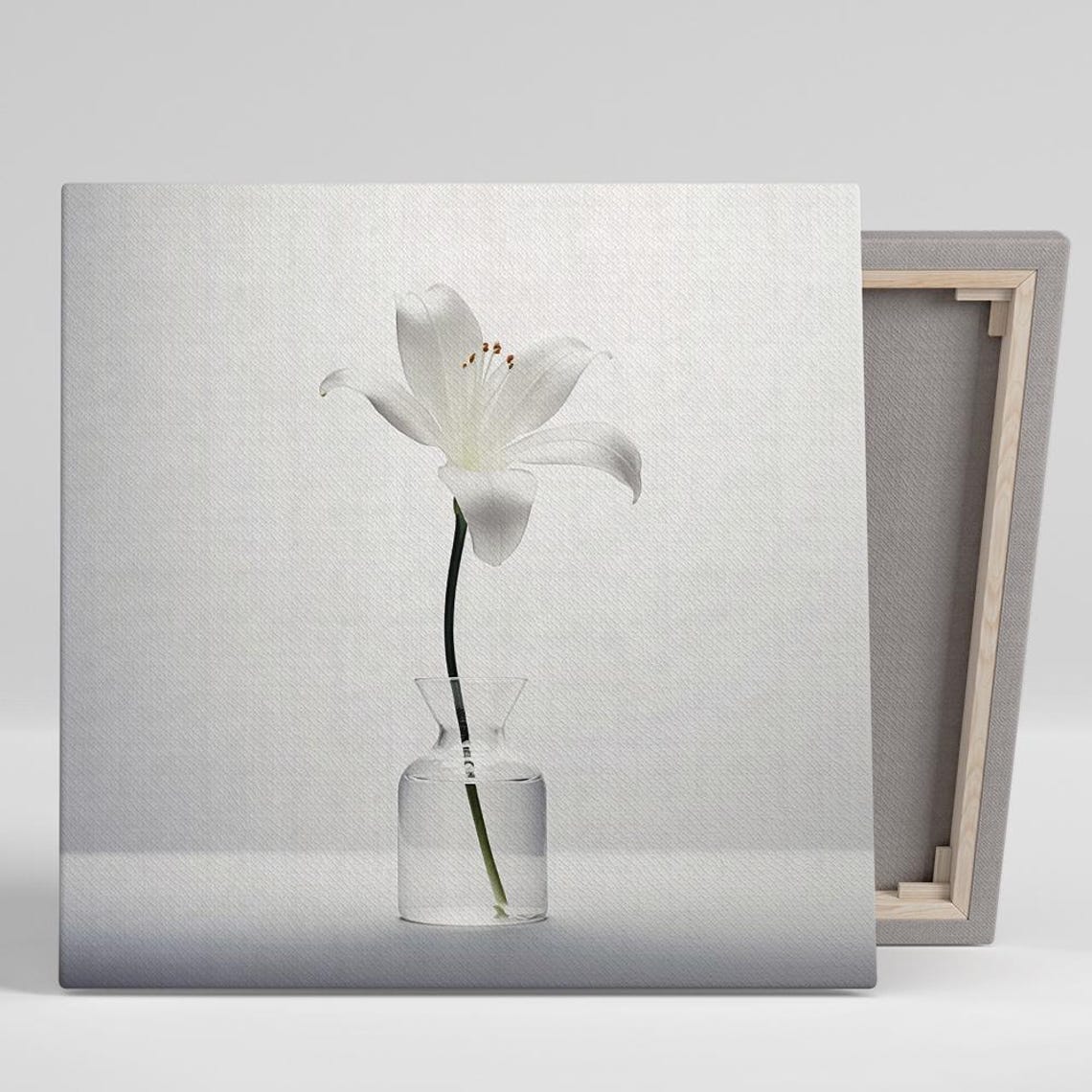 White Lily Stem in Glass Vase Minimalist Scandinavian Floral Print