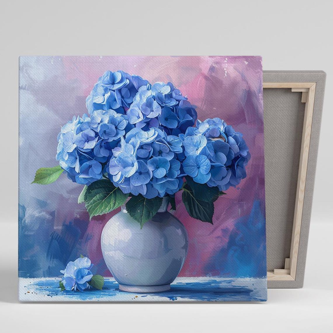 Blue Hydrangea Bouquet White Vase Pastel Impressionist Poster