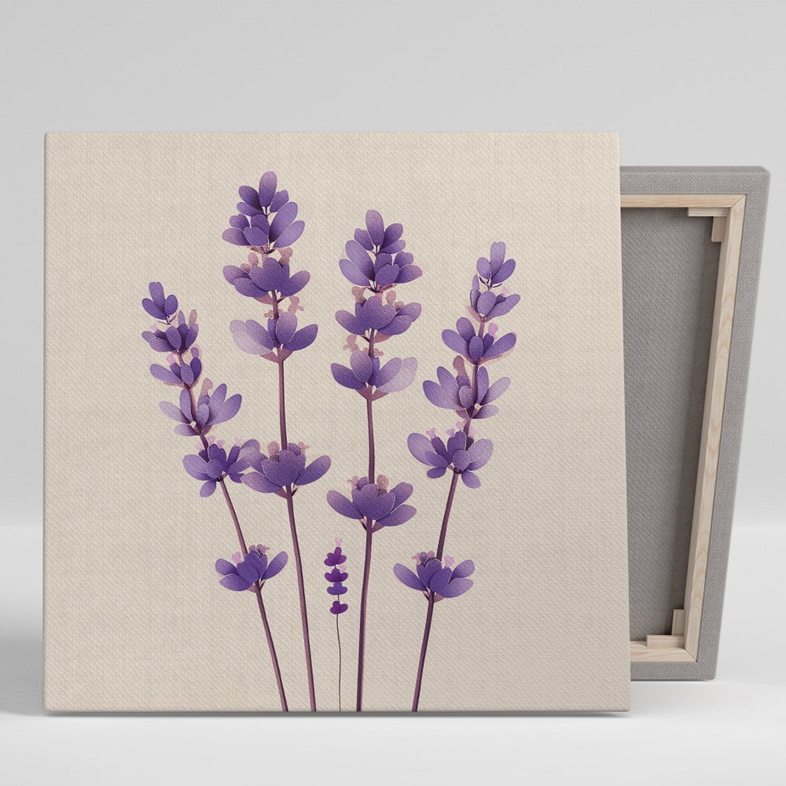 Purple Lavender Sprigs Minimalist Botanical Cream Floral Wall Art