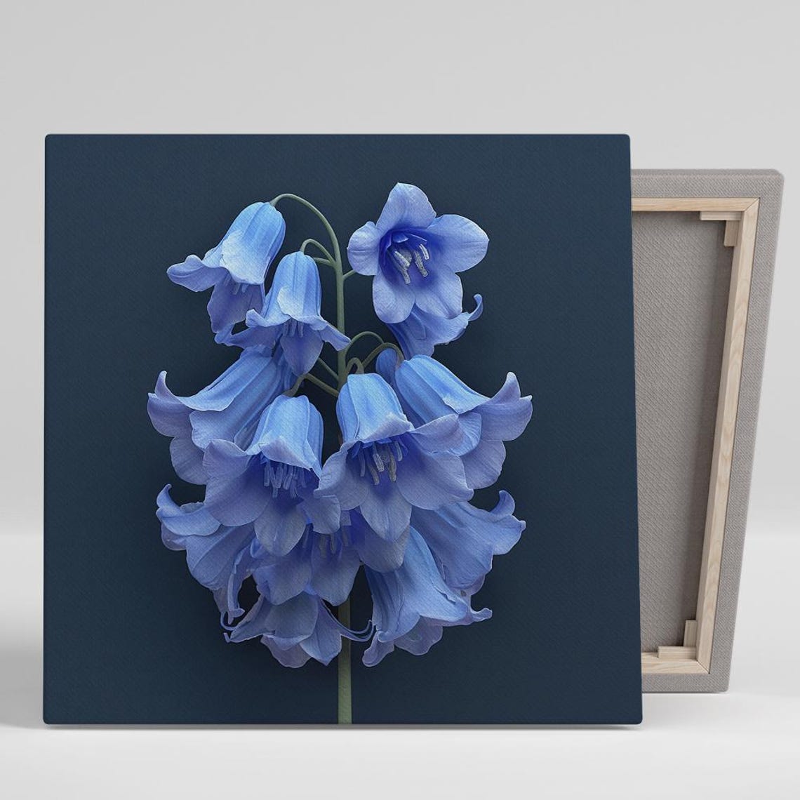 Blue Bluebells Navy Dark Moody Macro Elegant Floral Wall Art Print
