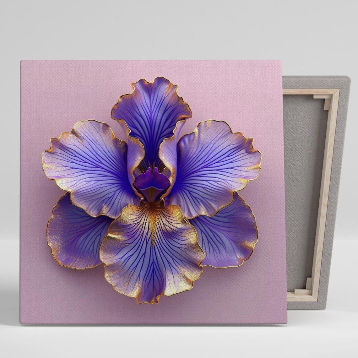 Purple Iris Blossom with Gold Edges Elegant Glam Floral Wall Art