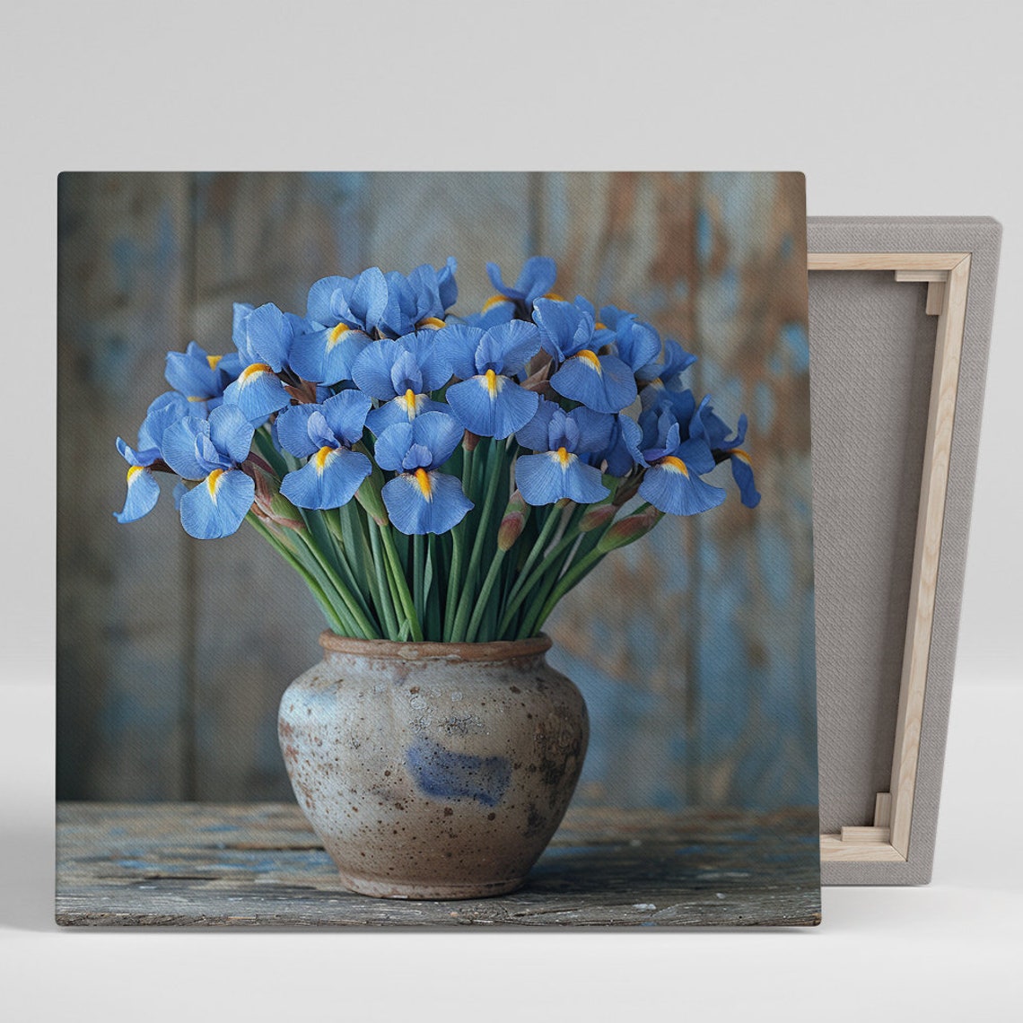Blue Iris Bouquet Rustic Stoneware Pot Floral Still Life Art Print