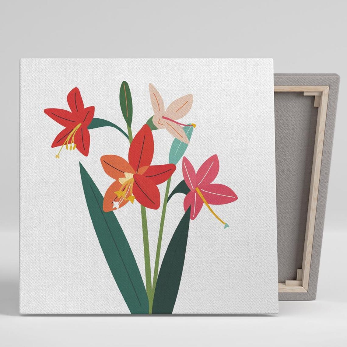 Red Coral Lily Flat Illustration White Background Modern Art Poster