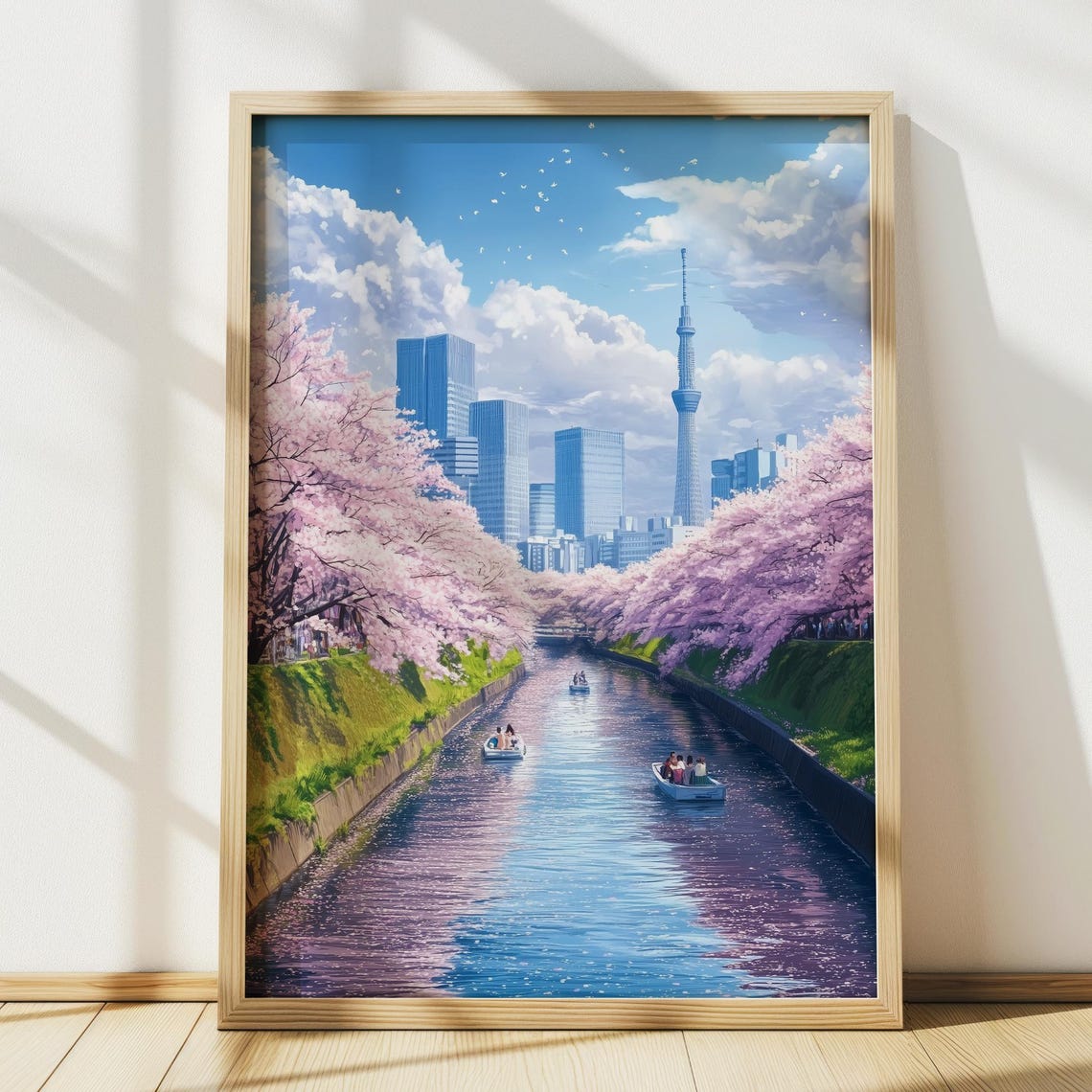 Tokyo Skytree Cherry Blossom Canal Boats Anime Spring Poster