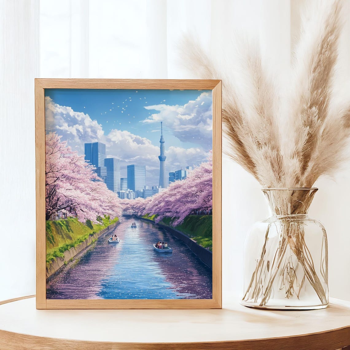 Tokyo Skytree Cherry Blossom Canal Boats Anime Spring Poster - Image 3