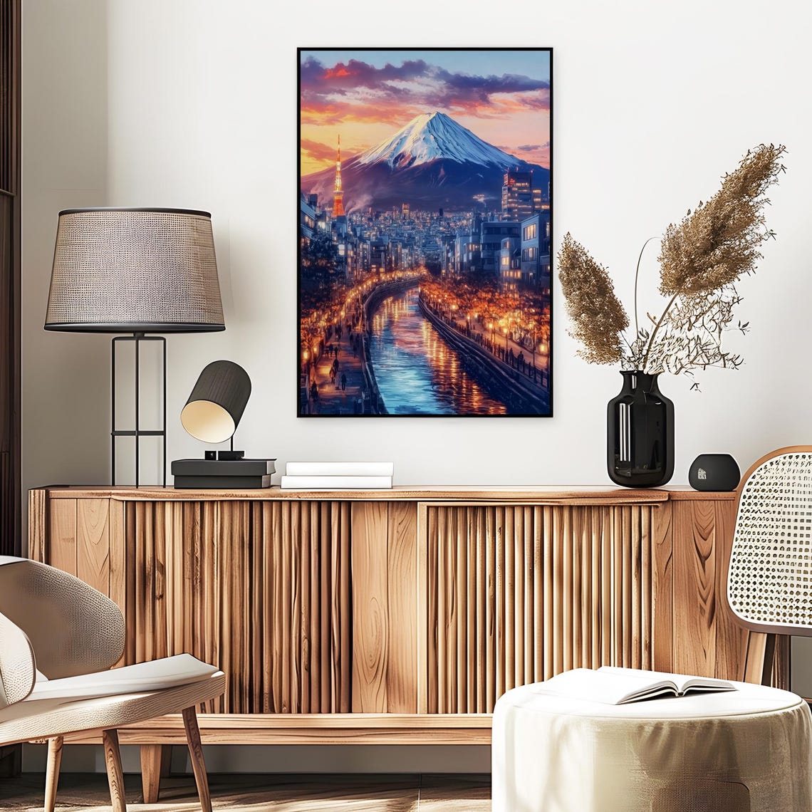 Mount Fuji Tokyo Sunset Canal Lights Evening City Japan Poster - Image 3