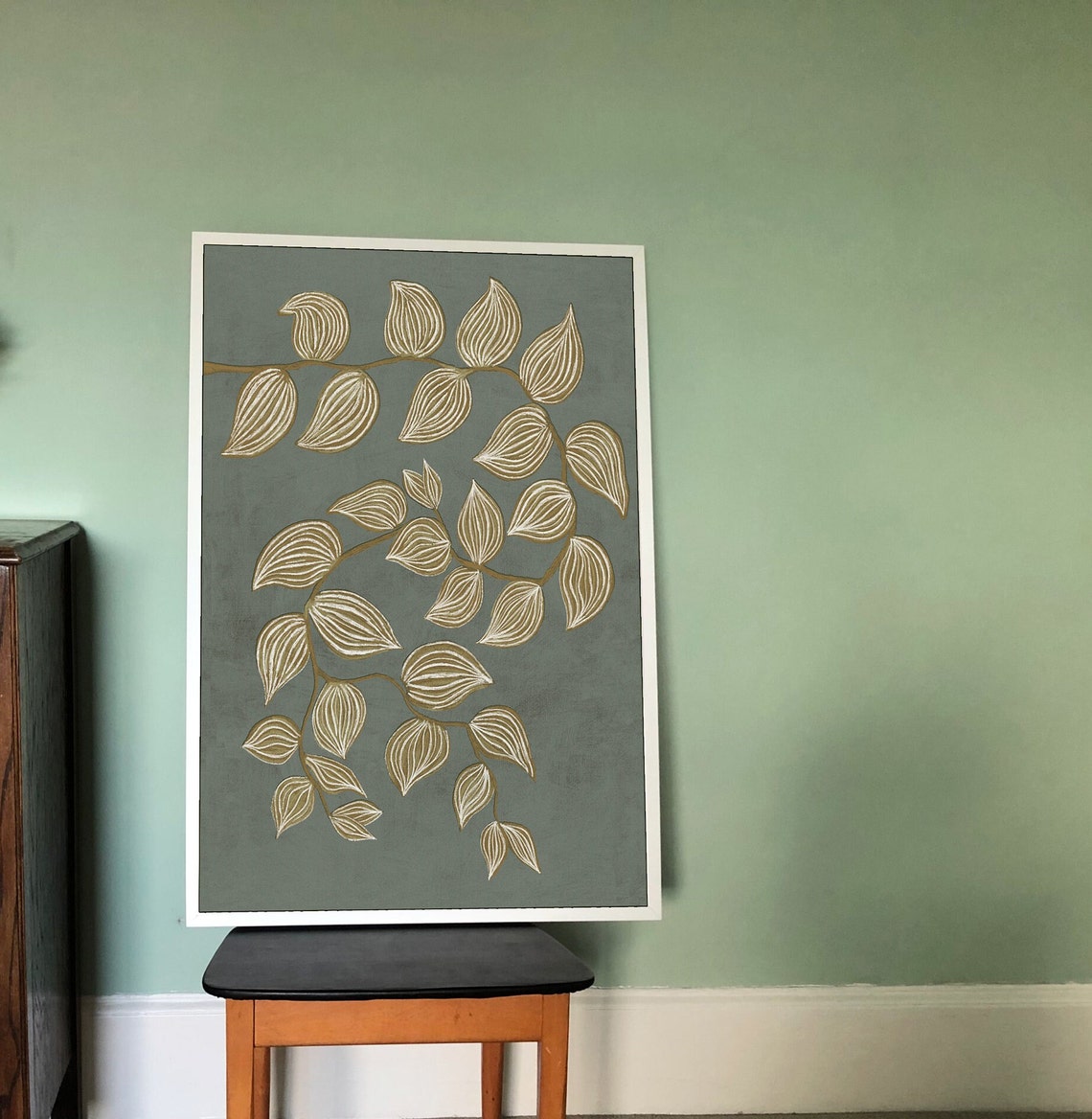 Sage Green Botanical Art Print, Contemporary Eclectic - Image 2