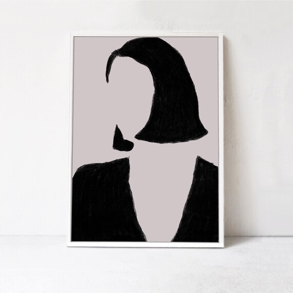 Faceless Woman Bob Haircut Abstract Silhouette Portrait Art Print