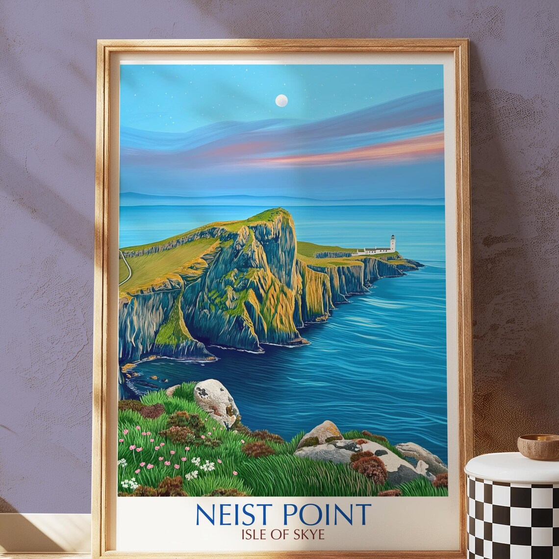Neist Point Isle Of Skye Moonlit Lighthouse Cliffs Travel Poster