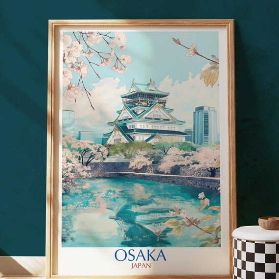 Osaka Castle Cherry Blossom Season Japan Landmark Travel Poster