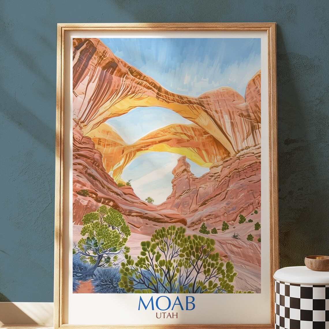 Moab Utah Red Rock Double Arch Desert Canyon Watercolor Travel Poster