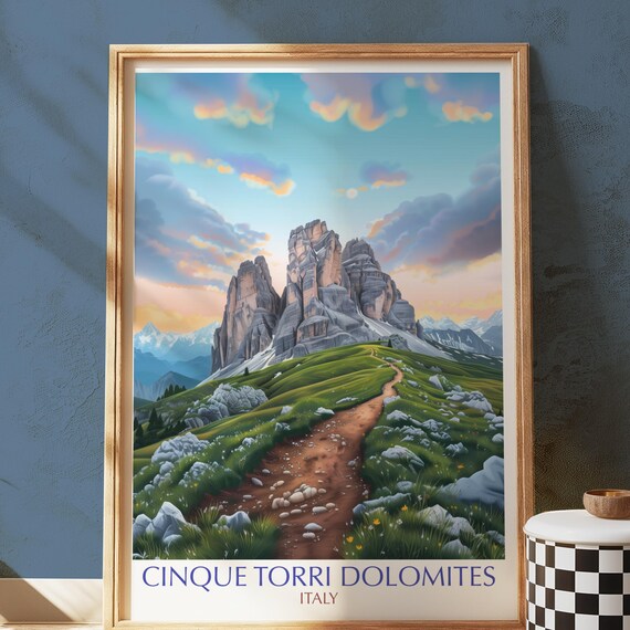 Cinque Torri Dolomites Italy Alpine Trail Watercolor Travel Poster
