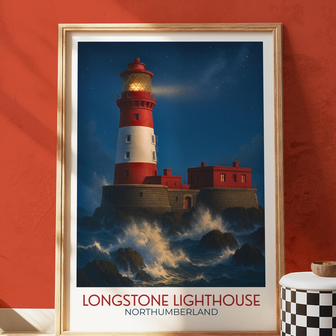 Longstone Lighthouse Northumberland Night Seascape Travel Poster