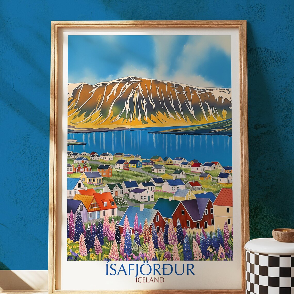 Safjrur Iceland Nordic Coastal Village Travel Poster