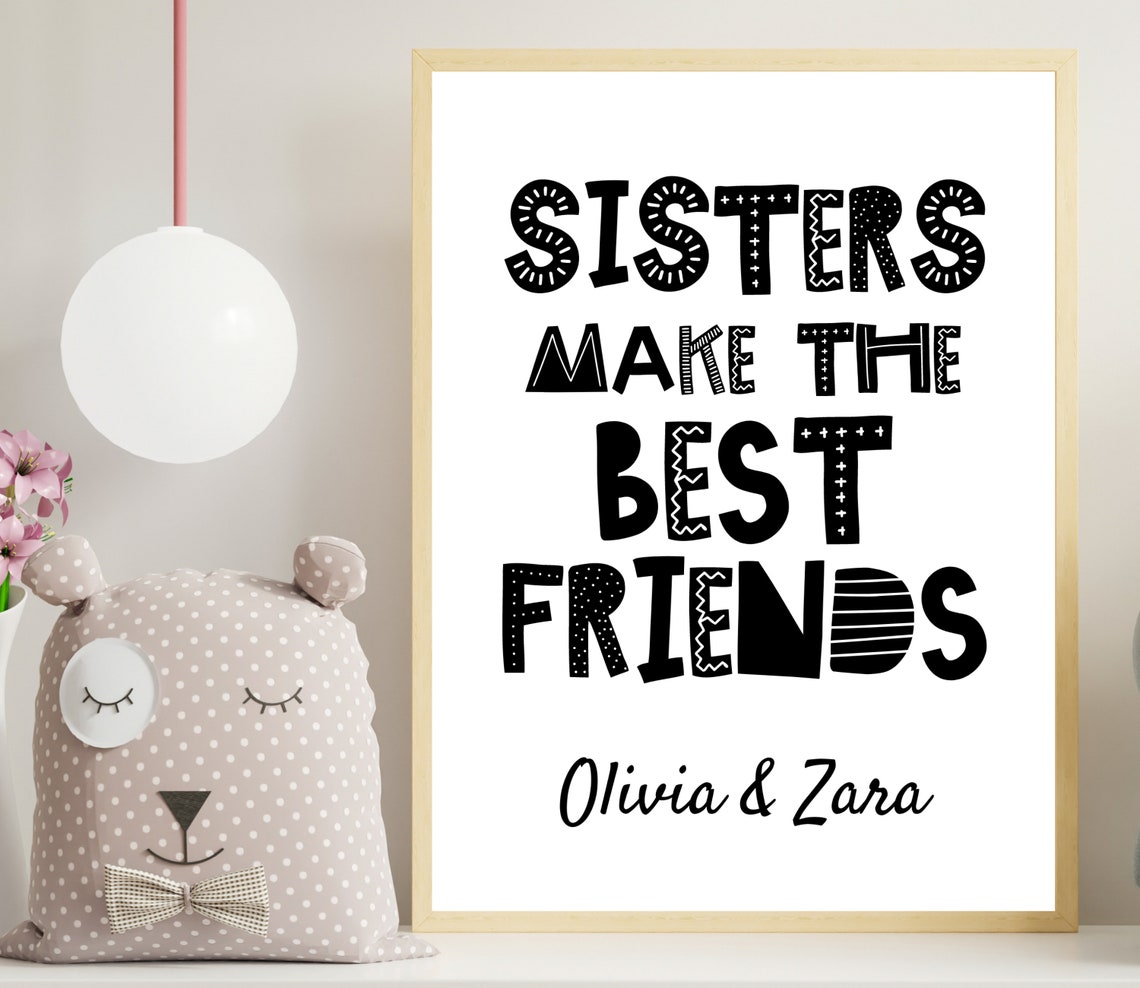 Personalised Sisters Best Friends Gift Playful Type Olivia Zara Poster