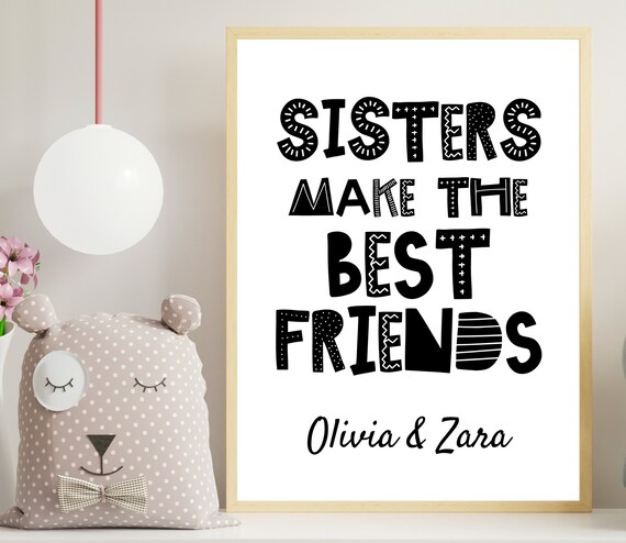 Personalised Sisters Best Friends Gift Playful Type Olivia Zara Poster