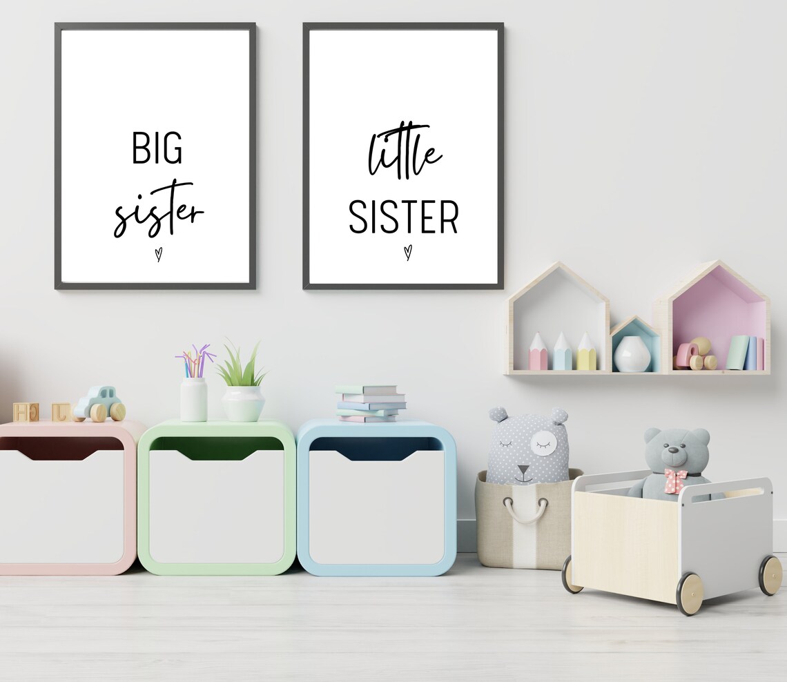 Little Sister Heart Nursery Quote Minimalist Black White Poster - Image 3