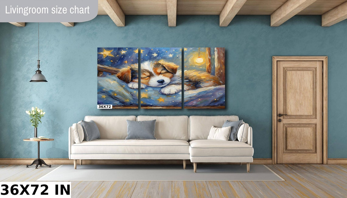 Sleepy Puppy Under Starry Night Sky Sweet Nursery Wall Art Poster - Image 3