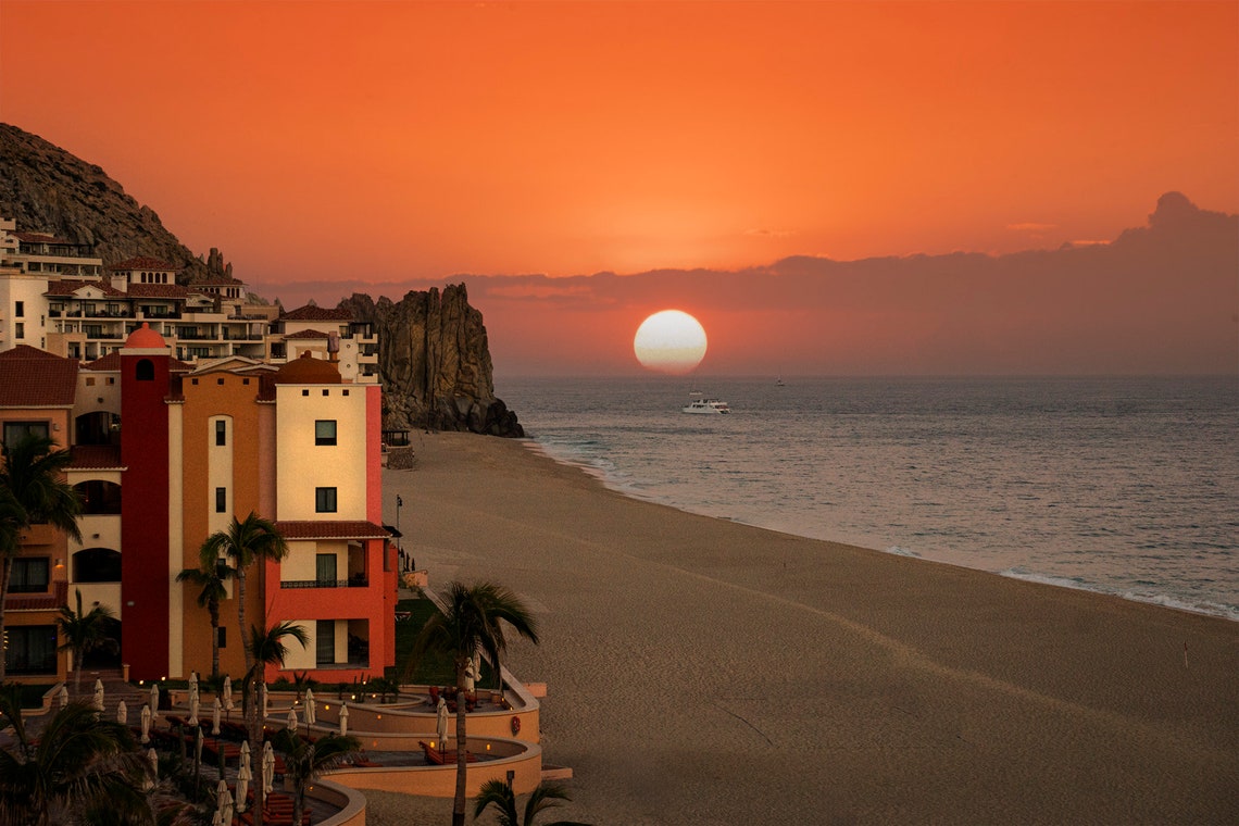 Playa Grande Resort Cabo Sunset Beach Orange Sun Ocean Poster