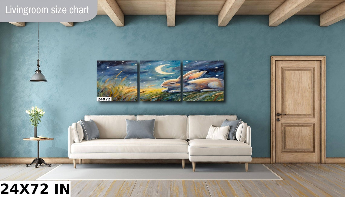 Sleeping Bunny In Moonlit Meadow Crescent Moon Nursery Wall Art Poster - Image 3