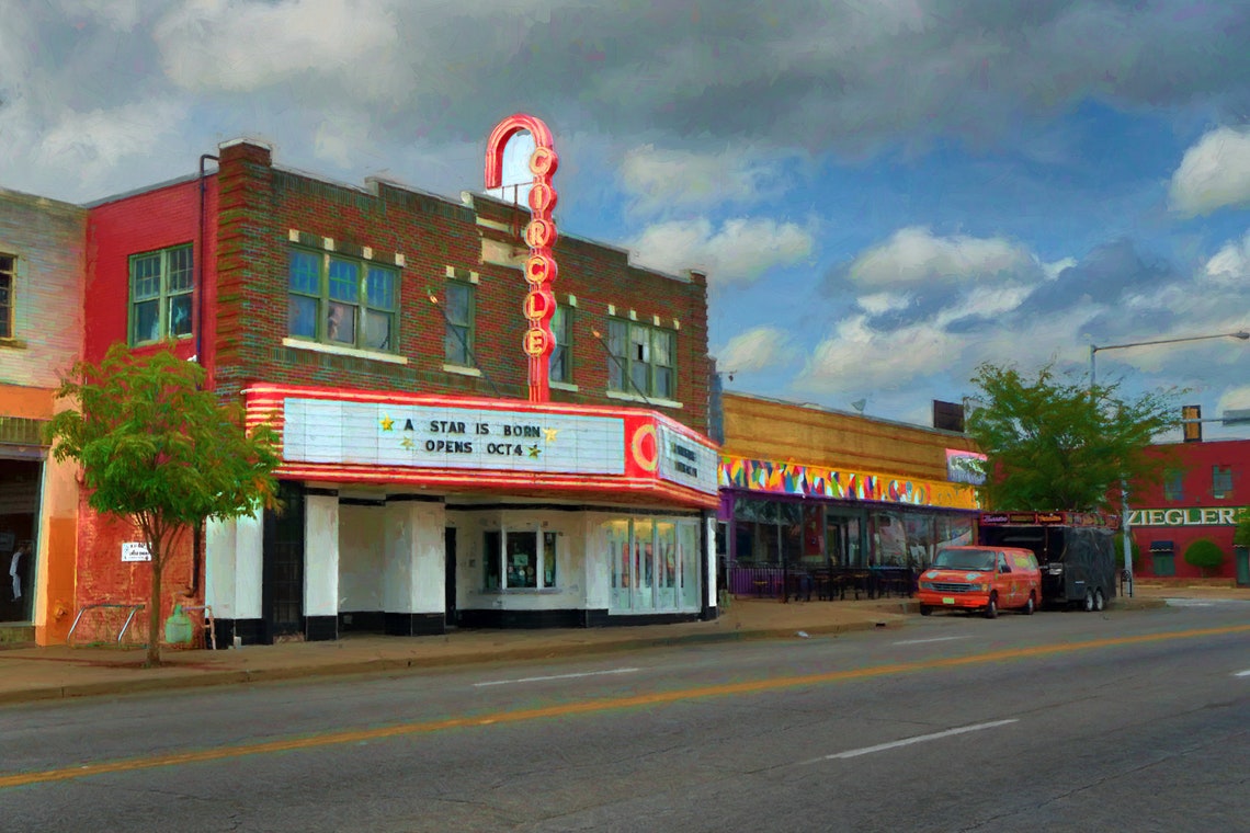 Historic Circle Theatre Marquee Neon Sign Tulsa Street View Poster