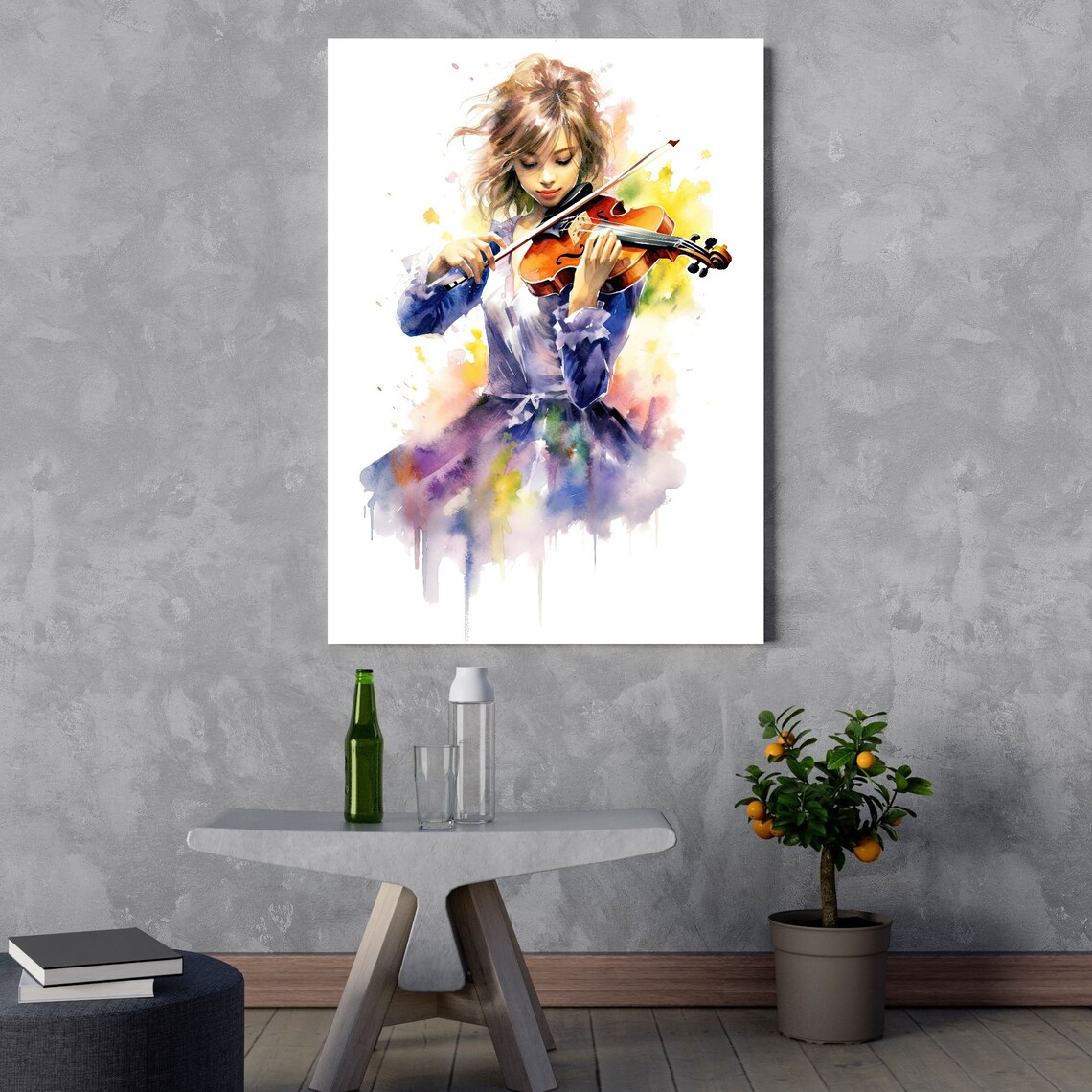 Passionate Violinist Girl Watercolor Art Print - Image 3