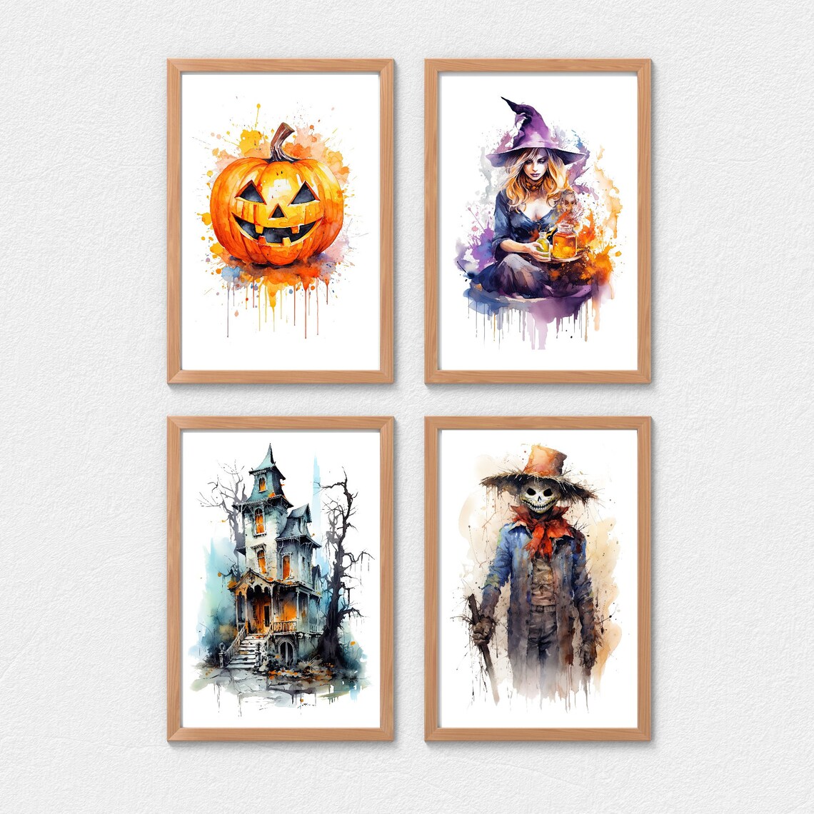 Halloween Witch Watercolor Set, Haunted House Wall Art Print - Image 3
