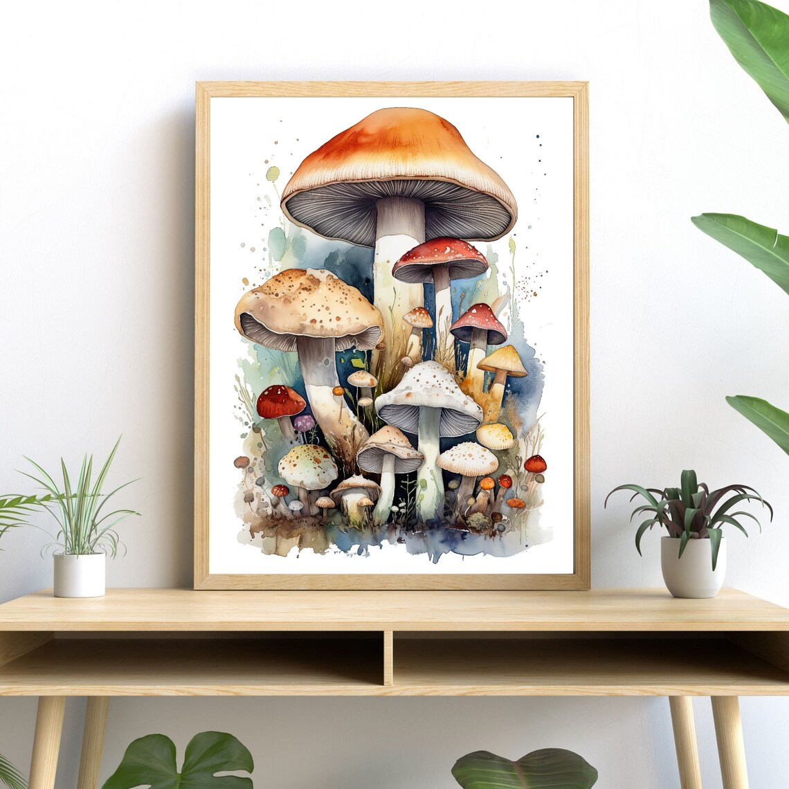 Mushrooms Watercolor Art Print, Modern Forest Decor