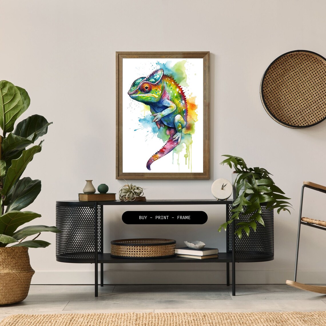 Chameleon Watercolor Art Print, Modern Animal Decor - Image 2