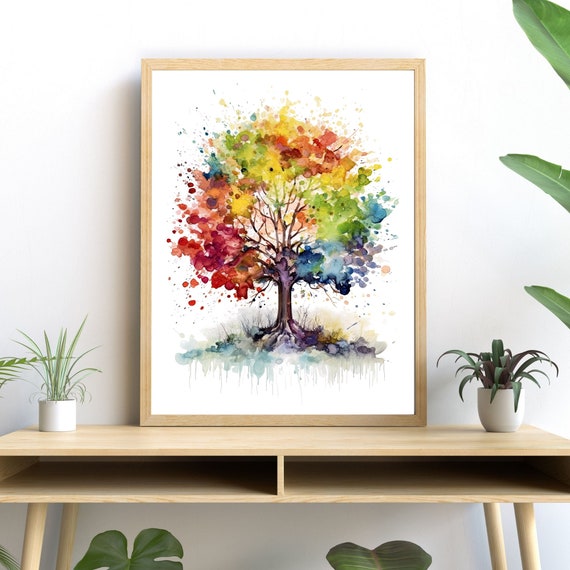 Oak Tree Watercolor Art Print, Rustic Wisdom Symbol