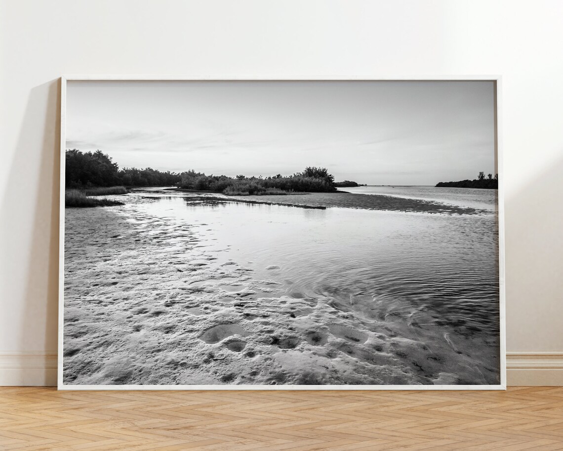 Marco Island Florida Black and White Beach Shoreline Photo Poster