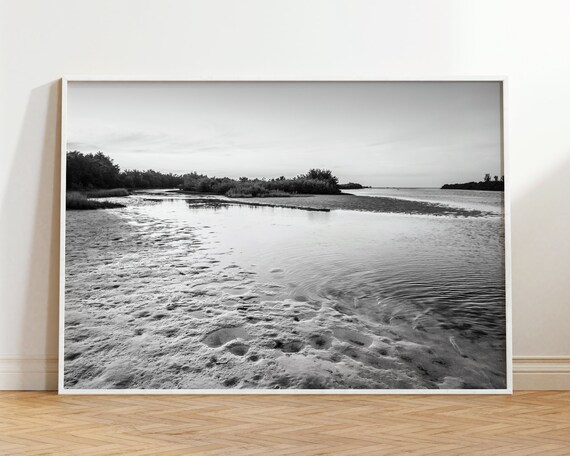Marco Island Florida Black and White Beach Shoreline Photo Poster