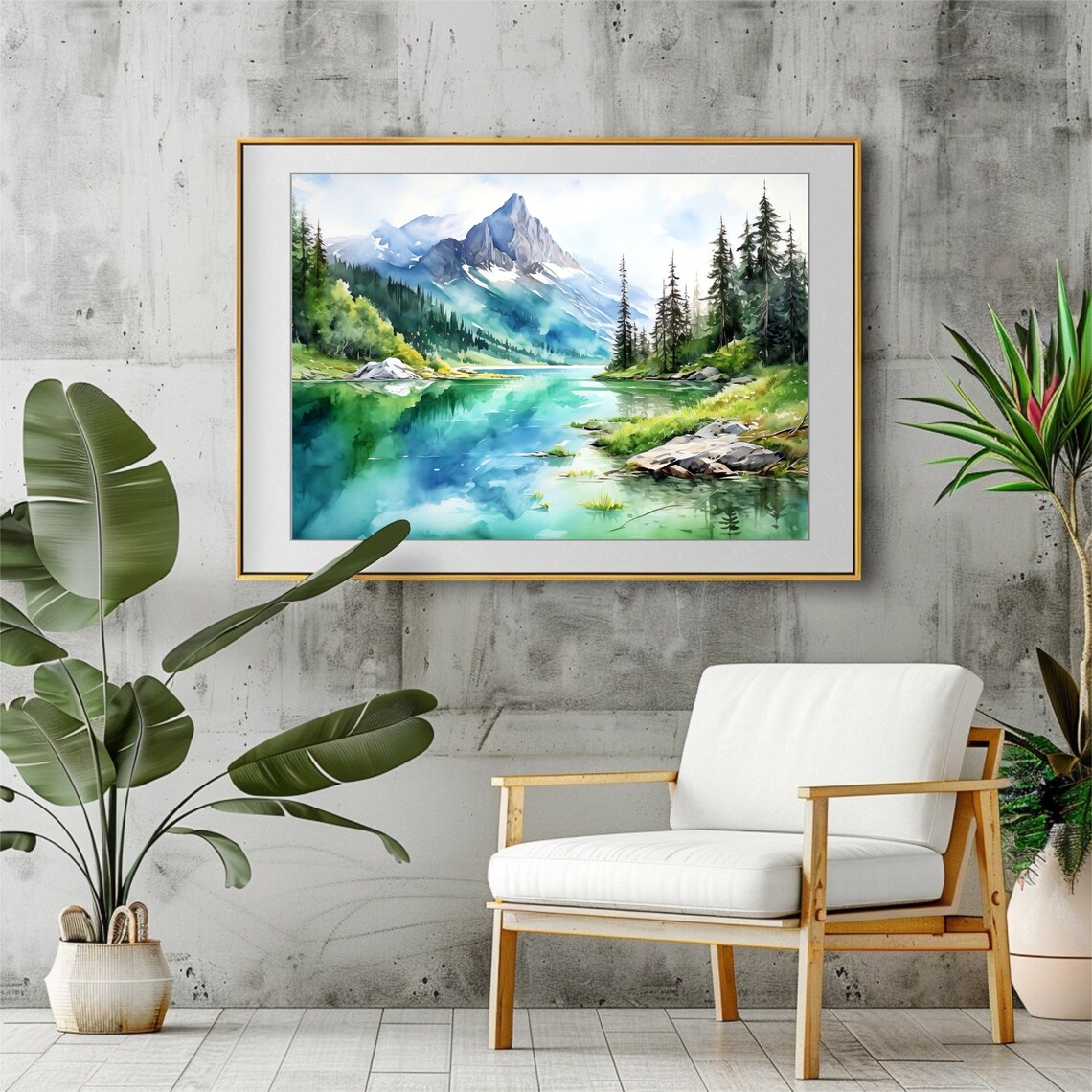 Majestic Mountain Lake Watercolor Art Print - Image 3