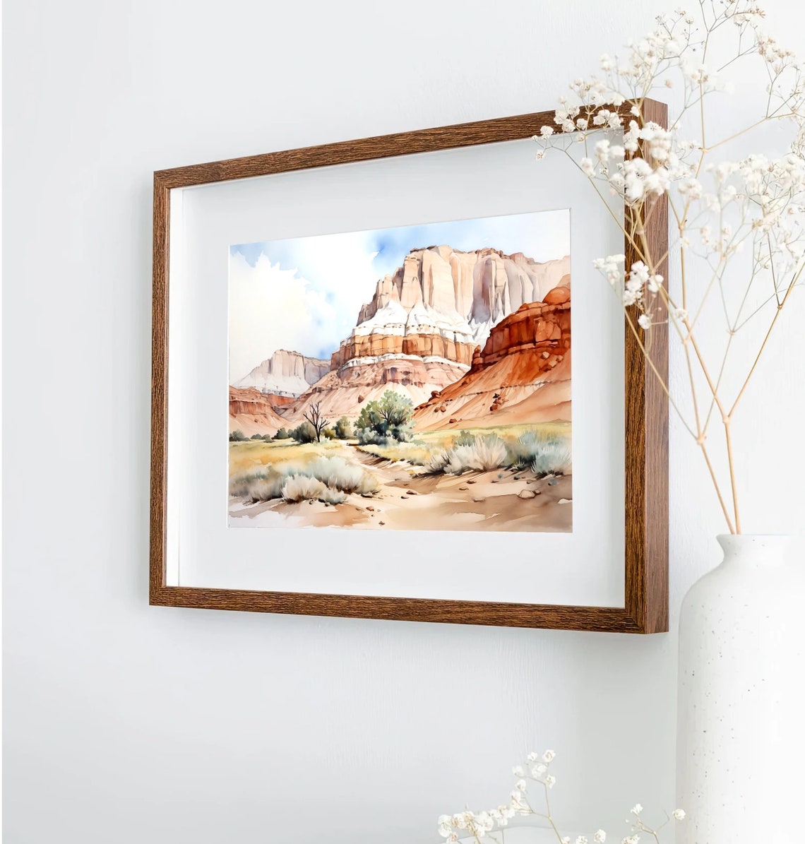 Red Rock Desert Canyon Watercolor with Cliffs and Shrubs Poster - Image 5