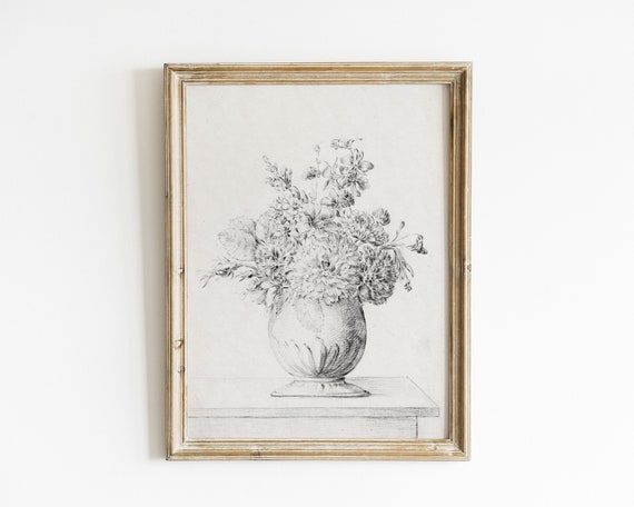 Vintage Flower Sketch Botanical Wall Art Print
