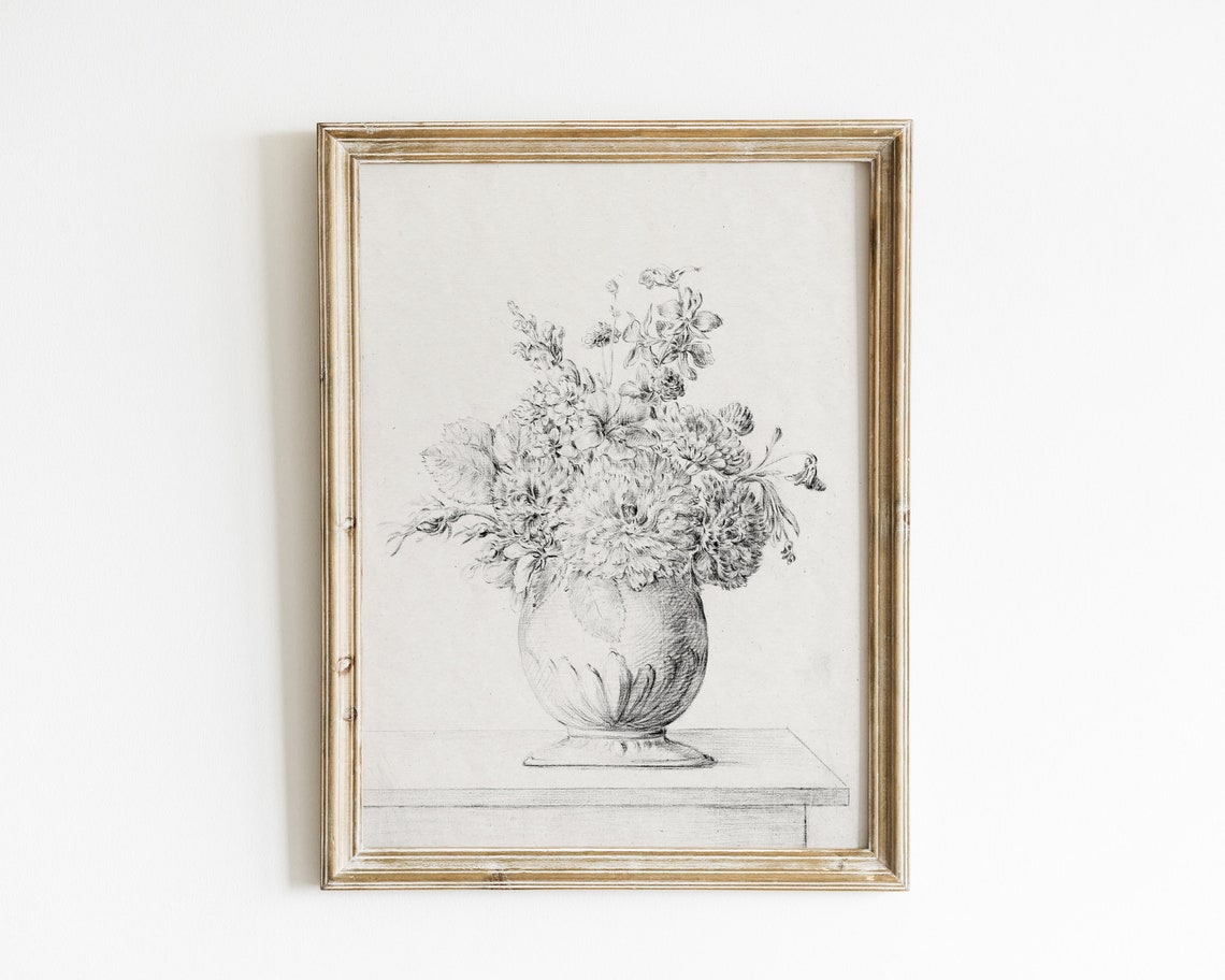 Vintage Flower Sketch Botanical Wall Art Print
