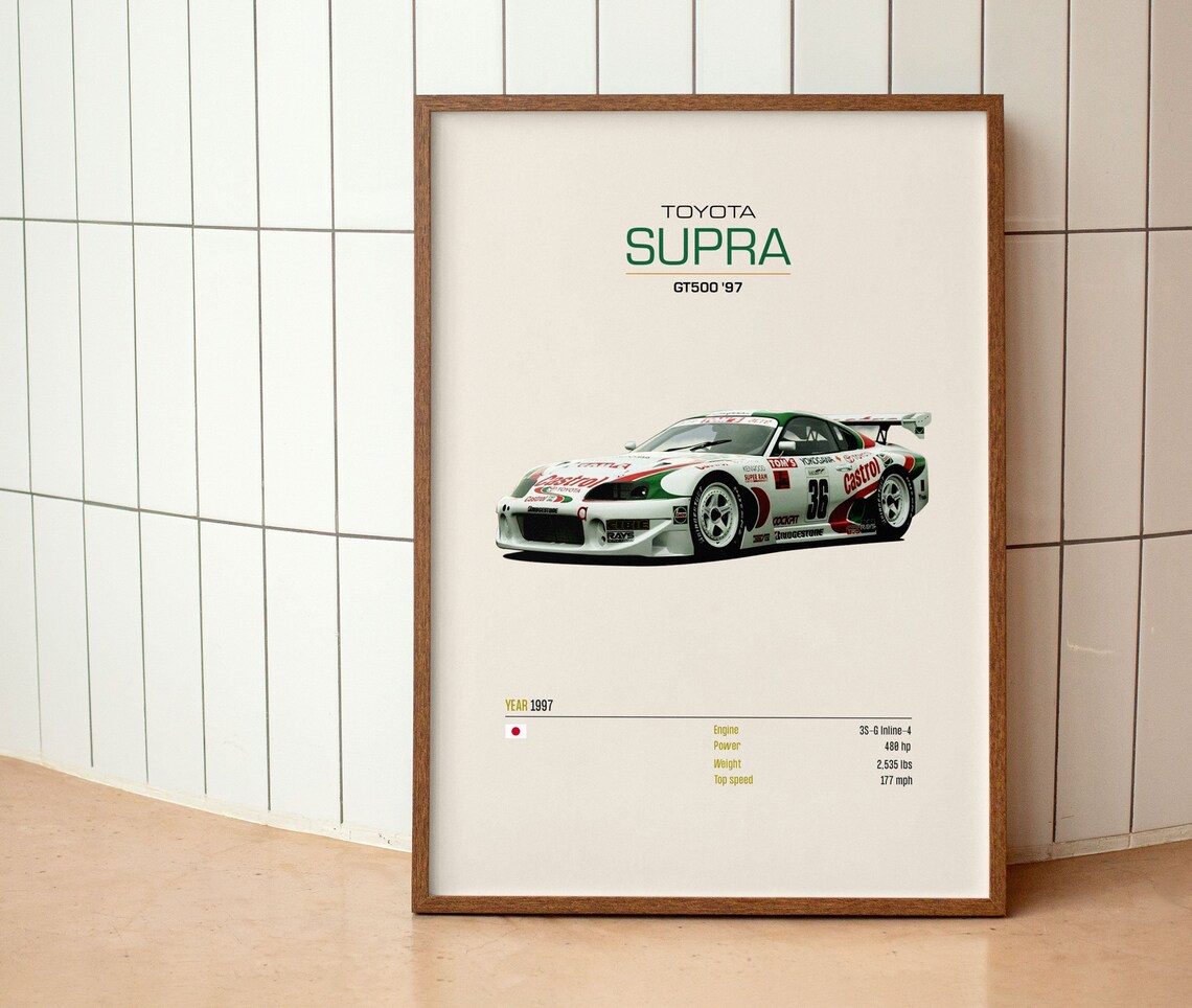 Toyota Supra GT500 1997 Castrol Livery Japanese Race Car Poster