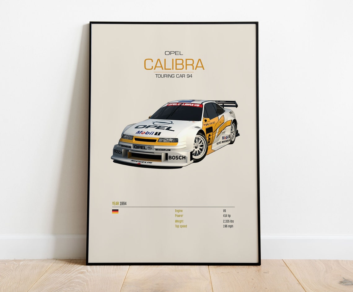 Opel Calibra 1994 Touring Car Spec Sheet Poster in Mobil Livery