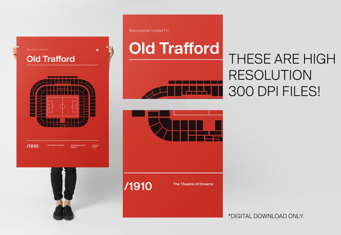 Old Trafford Manchester United FC Stadium Map 1910 Art Poster - Image 2
