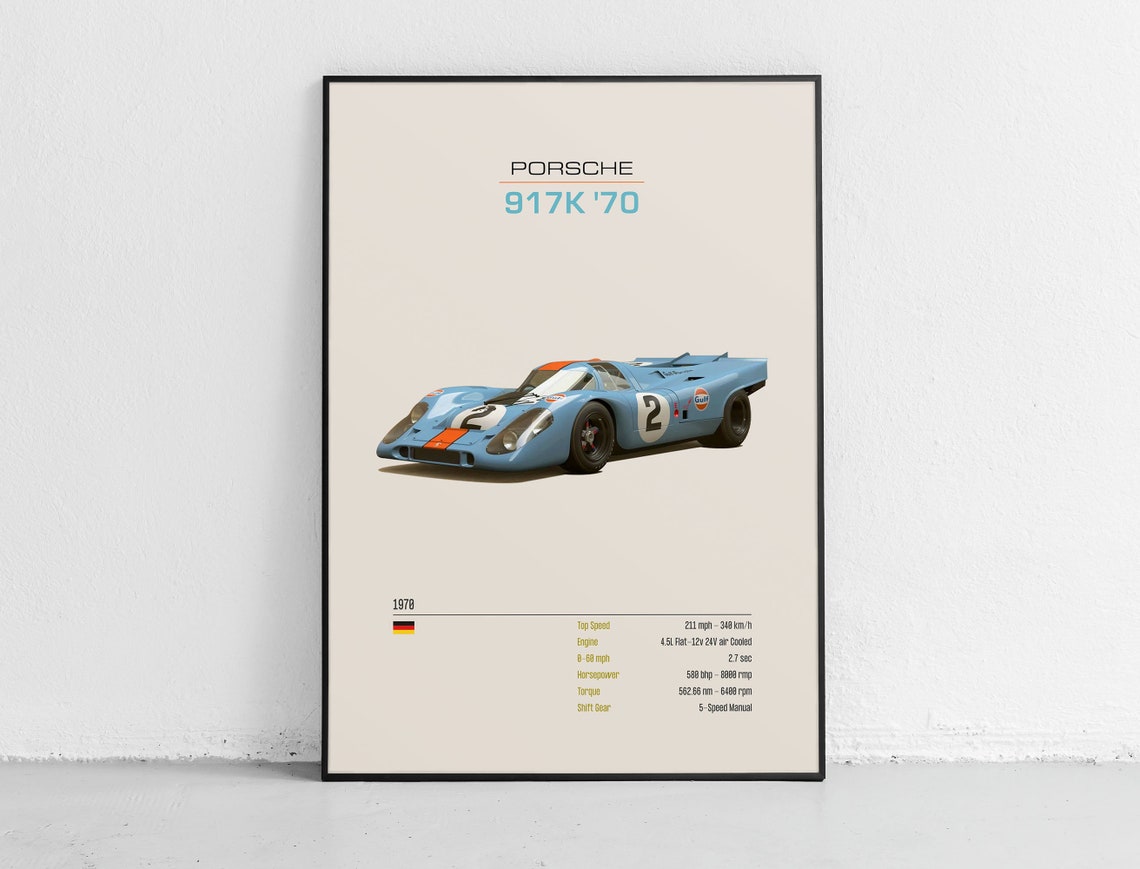 Legendary Porsche 917K 1970 Gulf Blue Le Mans Racing Car Poster