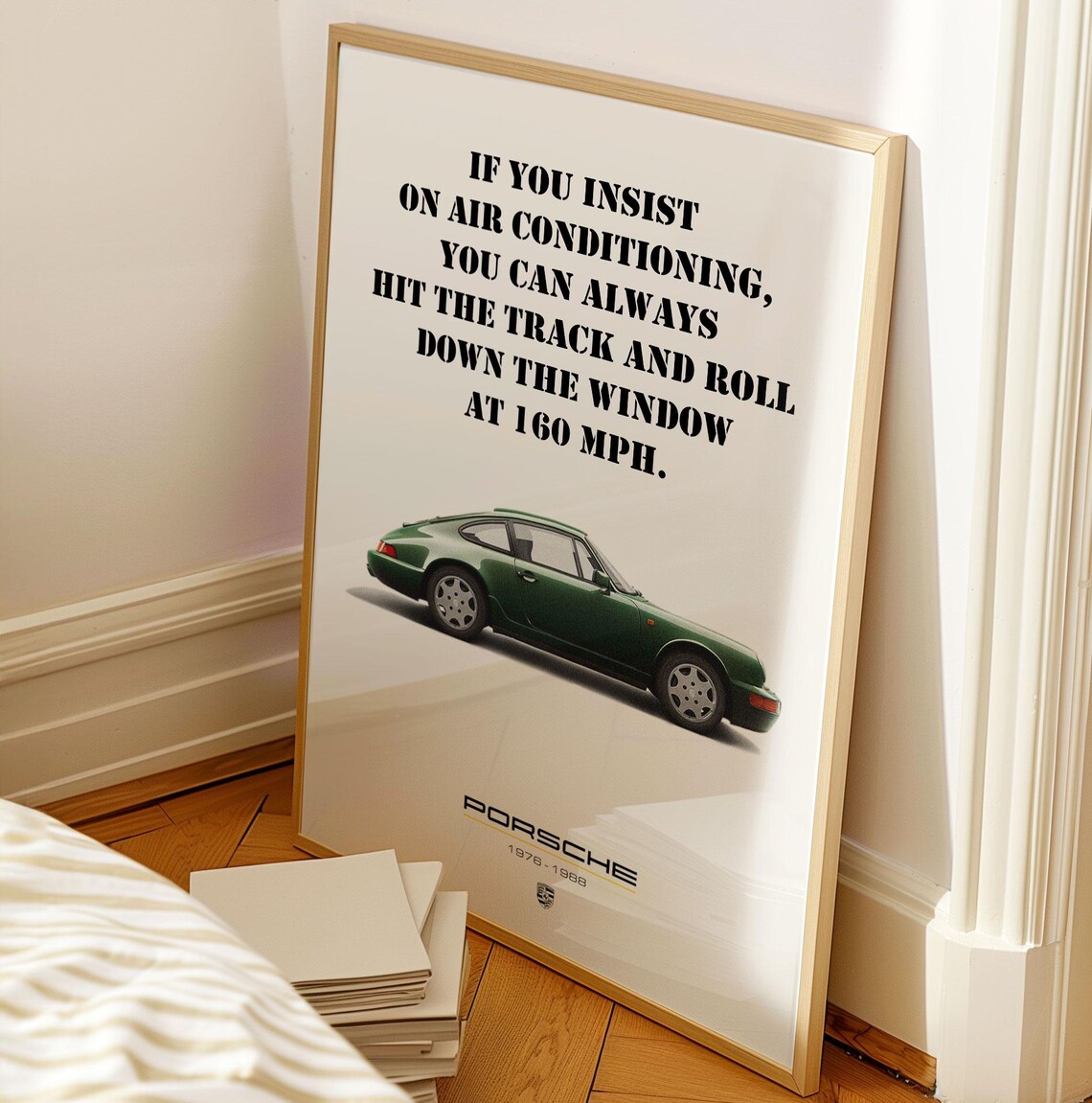 Green Porsche 911 1976-1988 Air Conditioning Track Quote Poster - Image 2