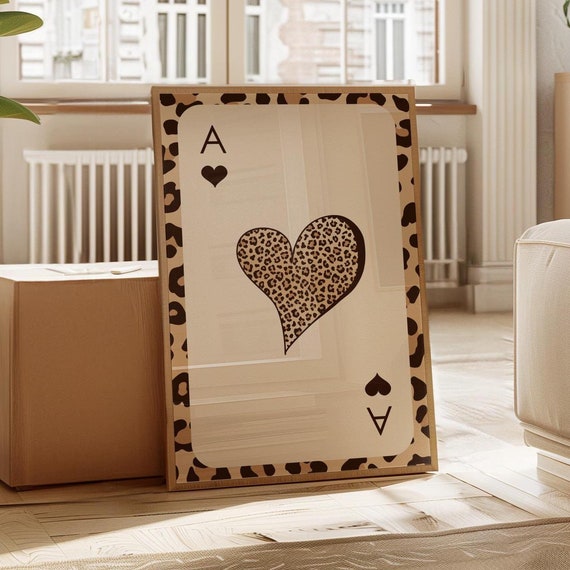 Leopard Wall Art Ace Of Hearts Card Print Preppy Coquette Girly Wall Decor Trendy Aesthetic Retro Print Gift For Her Playing Card Poster