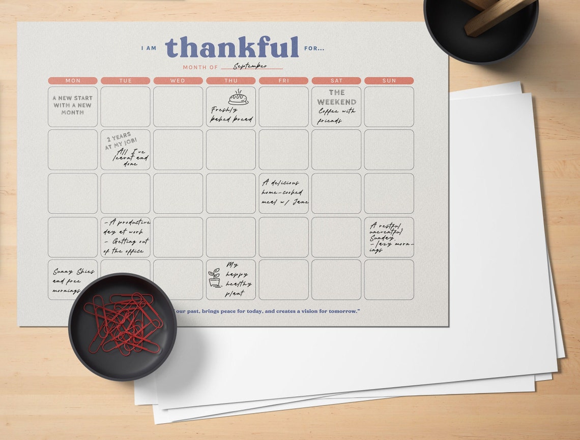 Monthly Gratitude Calendar I Am Thankful For Printable Planner Poster - Image 3