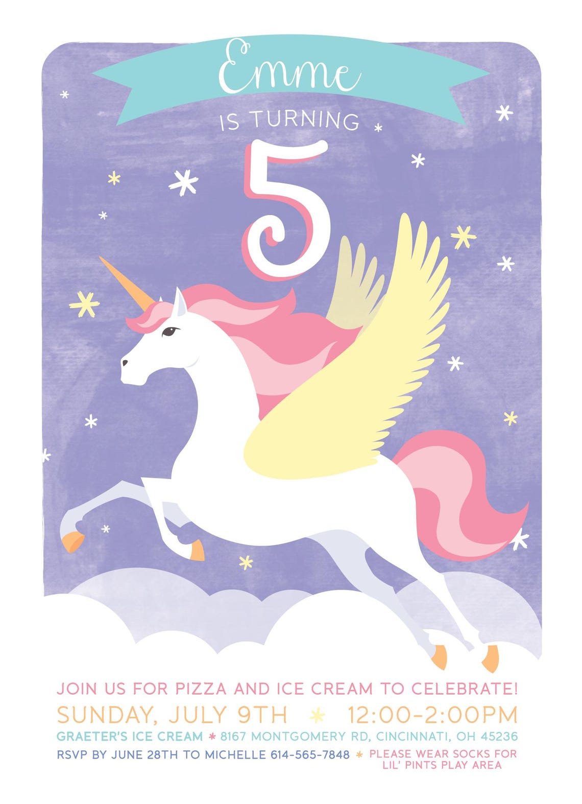 Unicorn Birthday Invitation Pegasus Birthday Unicorn Birthday Rainbow Unicorn - Image 2
