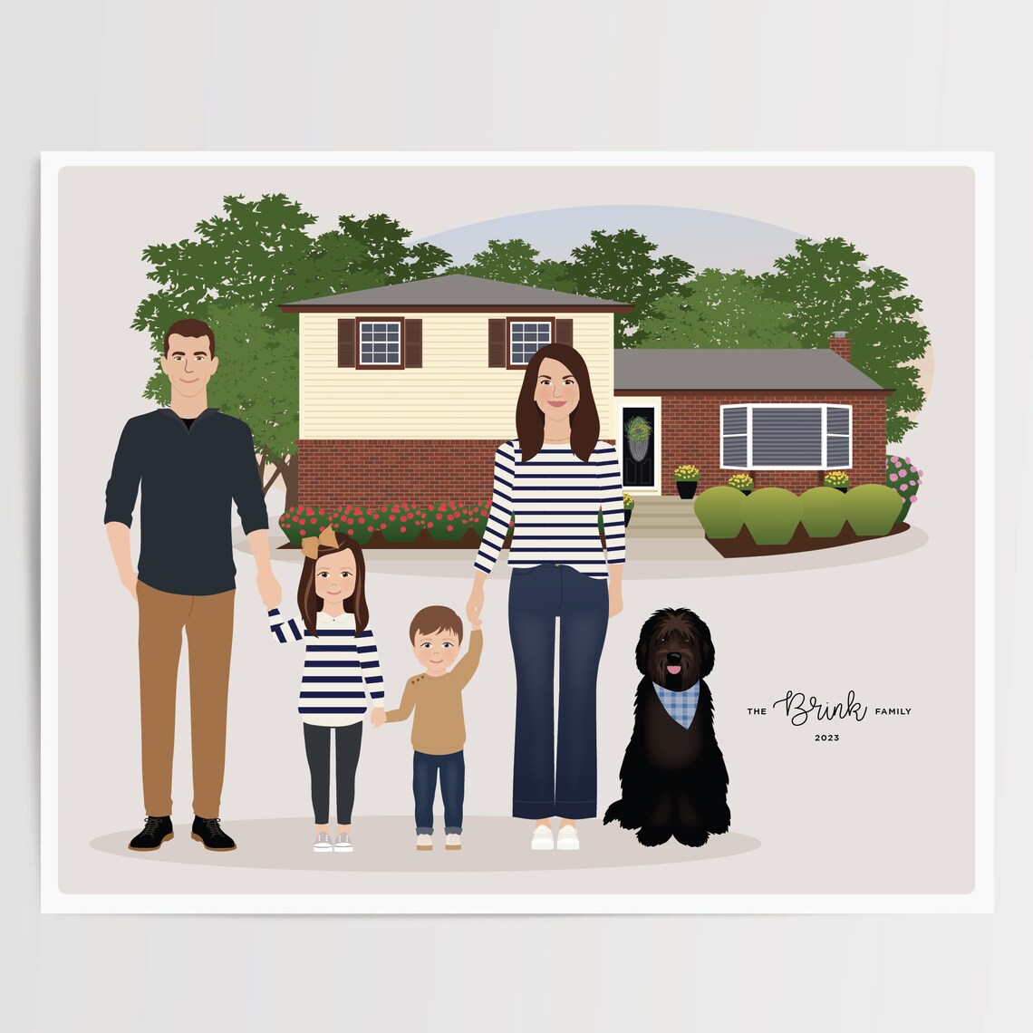 Family Drawing With House, Valentine's Gift For Him Art Print
