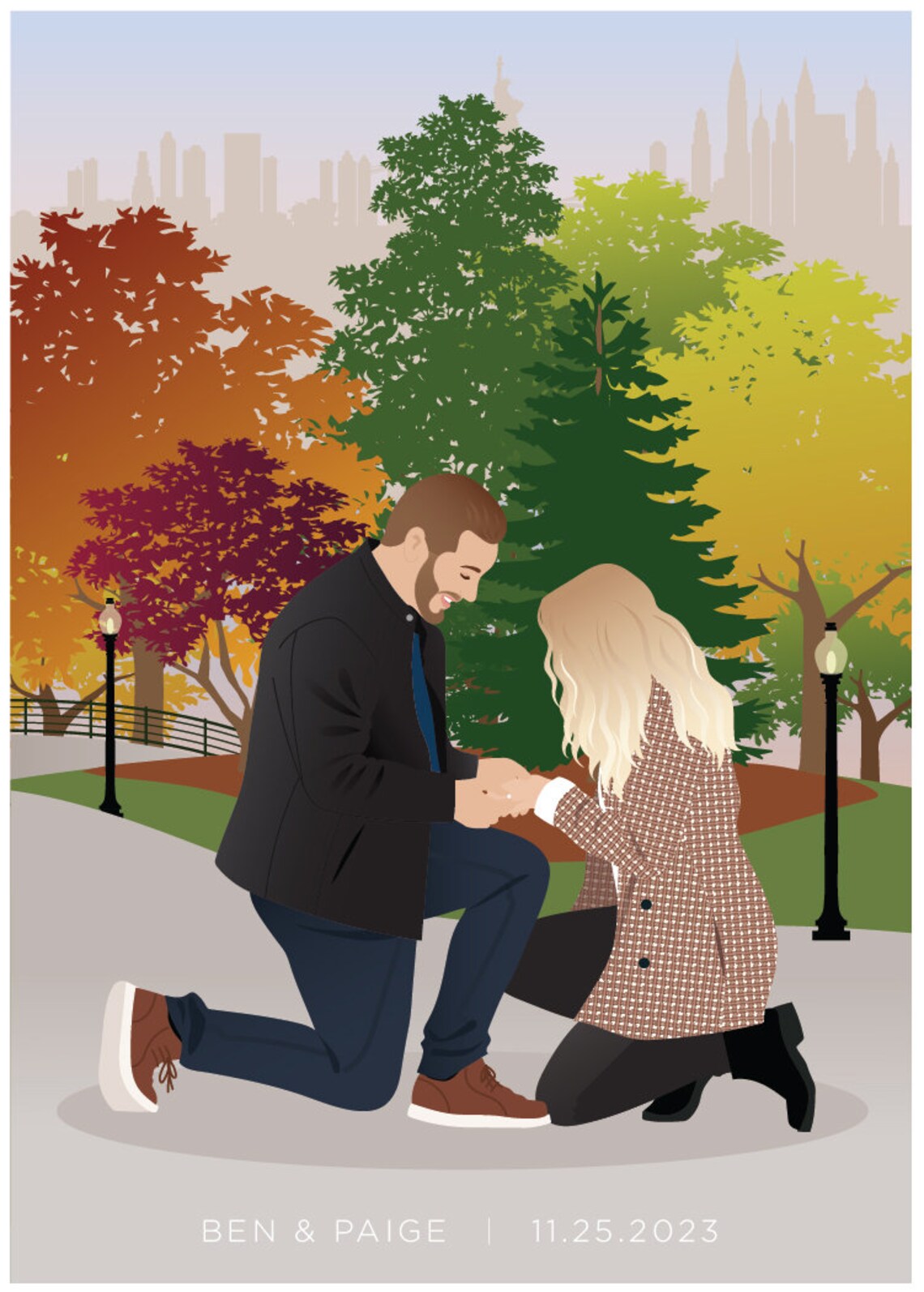 Personalized Couple Portrait, Custom Art Print